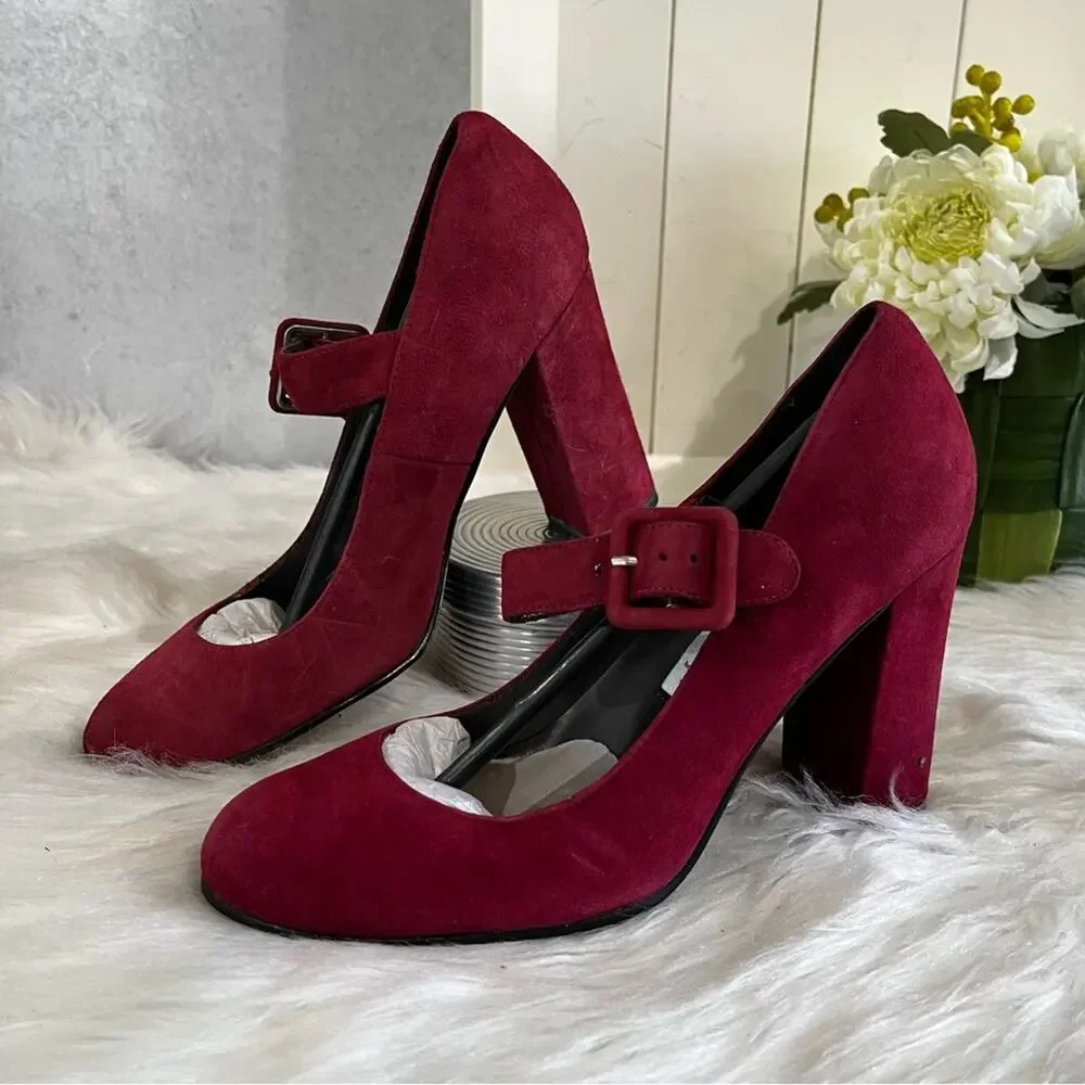 NEW Spiegel Vintage Y2K Suede Mary Jane Buckle Strap High Heel Pumps 5.5 NWOB - Picture 6 of 14